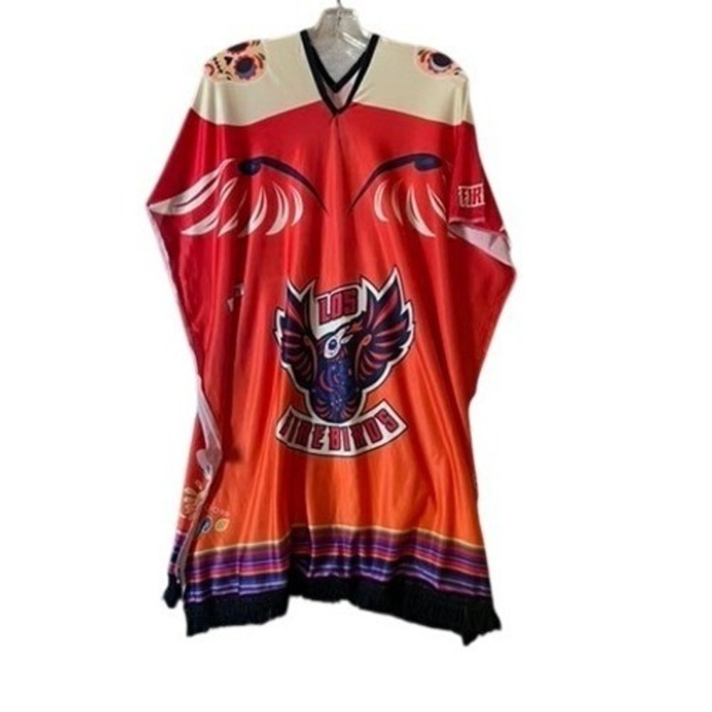 CV Firebirds Los Firebirds Hockey Poncho Jersey Orange Red Fringe Size OSFM‎ 25